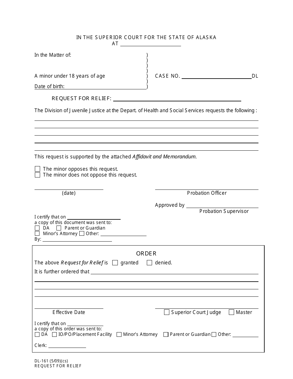 Form DL-161 Request for Relief - Alaska, Page 1