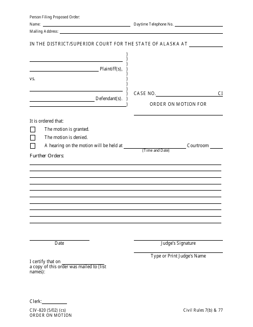 Form CIV-820  Printable Pdf