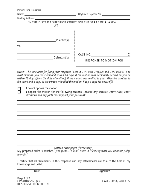 Form CIV-810  Printable Pdf