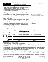 Document preview: Form SC-100 Plaintiff's Claim and Order to Go to Small Claims Court - California (English/Spanish)