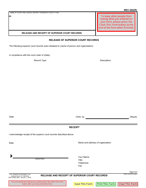 Form REC-002(R)  Printable Pdf