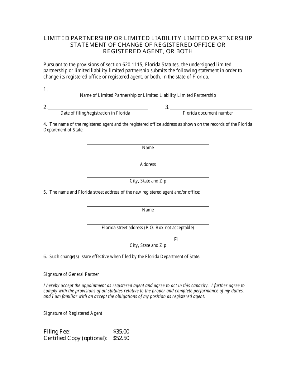 Form INHS04 Limited Partnership or Limited Liability Limited Partnership Statement of Change of Registered Office or Registered Agent, or Both - Florida, Page 2