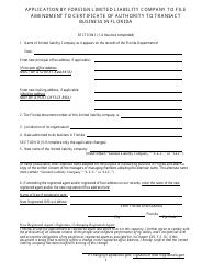Form CR2E055 Application by Foreign Limited Liability Company to File Amendment to Certificate of Authority to Transact Business in Florida - Florida, Page 3
