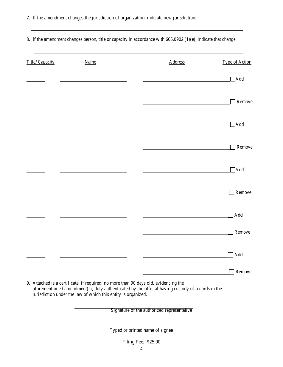 Form CR2E055 Application by Foreign Limited Liability Company to File Amendment to Certificate of Authority to Transact Business in Florida - Florida, Page 4