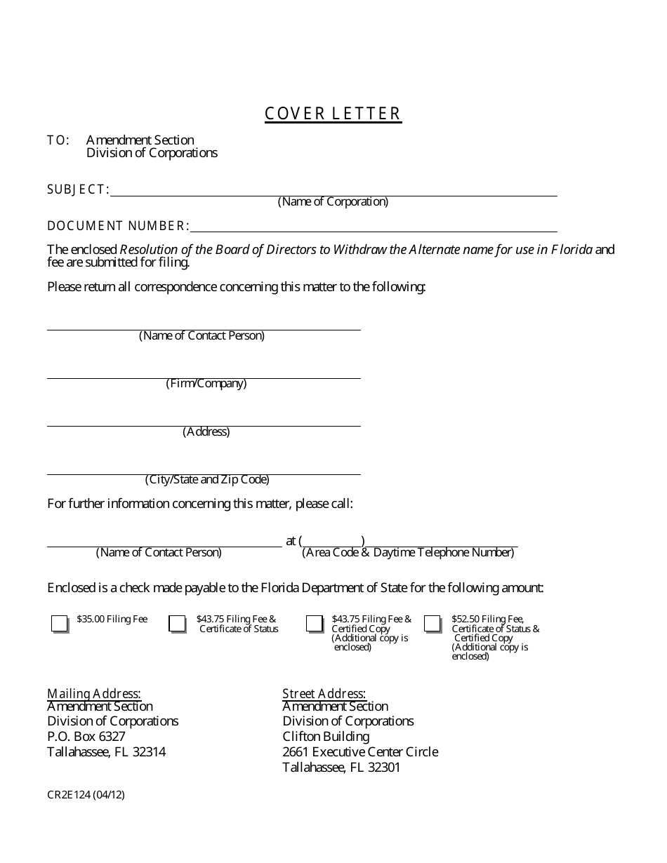 Form CR2E124 - Fill Out, Sign Online and Download Fillable PDF, Florida ...