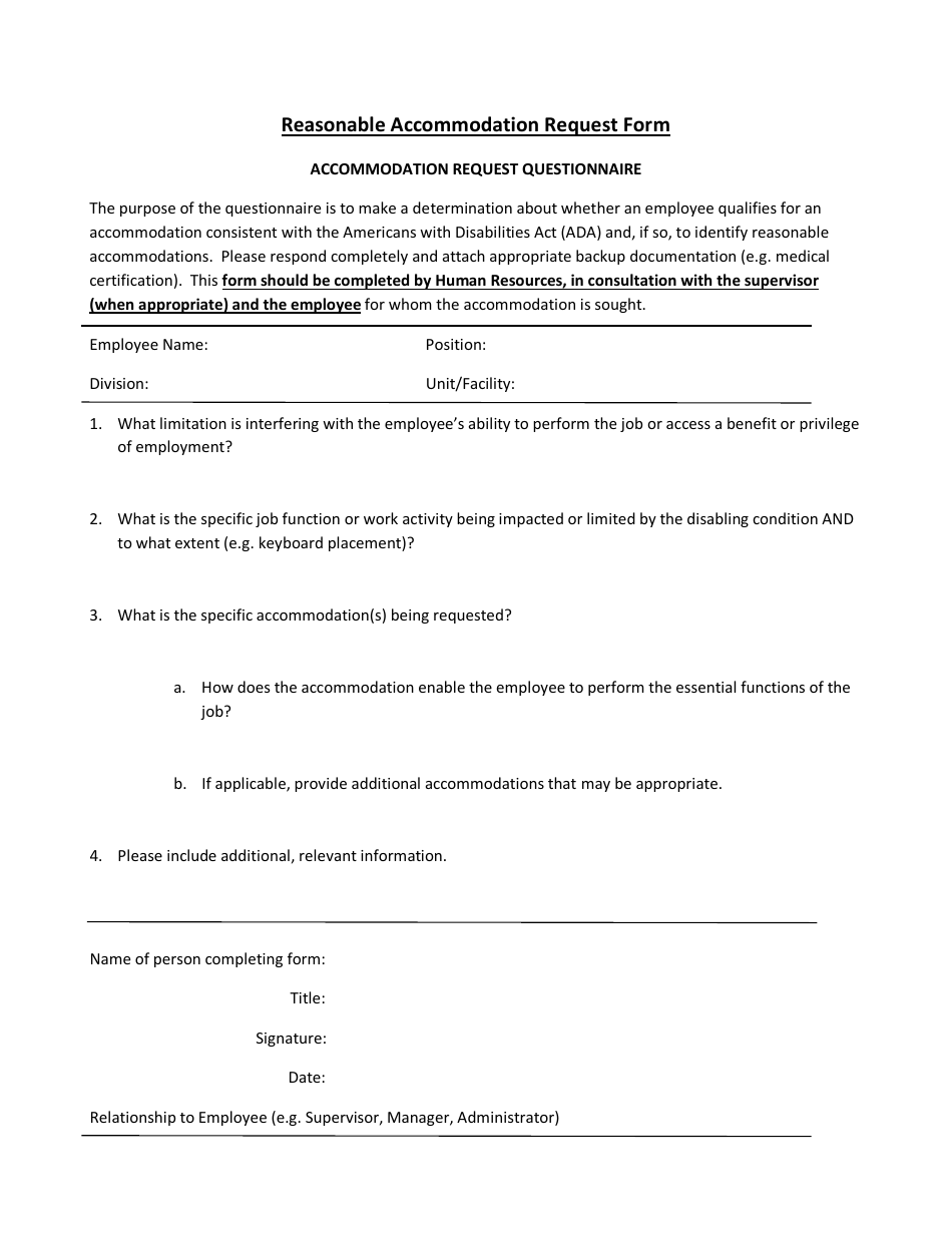 Ada Accommodation Request Form Template
