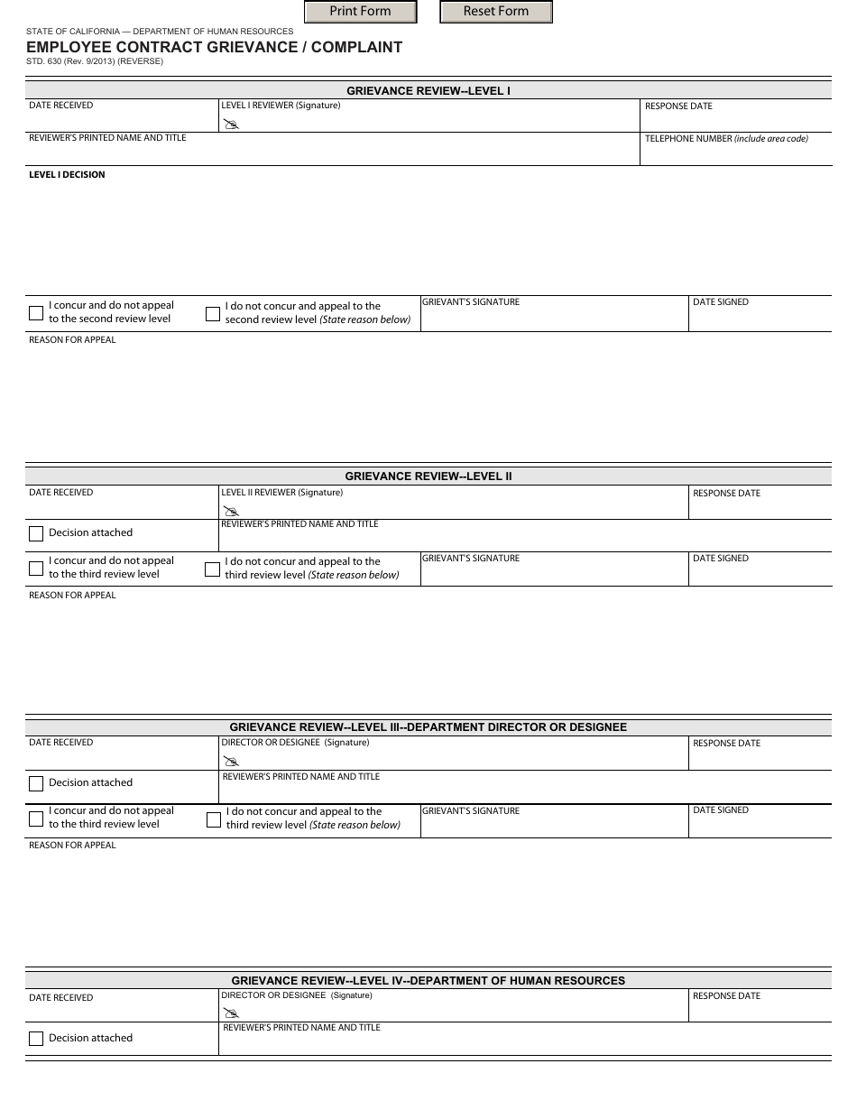 Form STD.630 Employee Contract Grievance / Complaint - California, Page 2