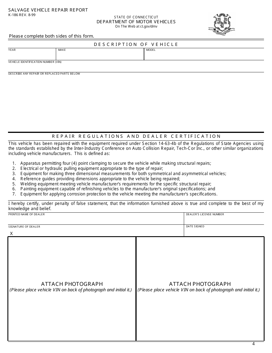 Form B-256 Salvage Inspection Information Sheets - Connecticut, Page 4