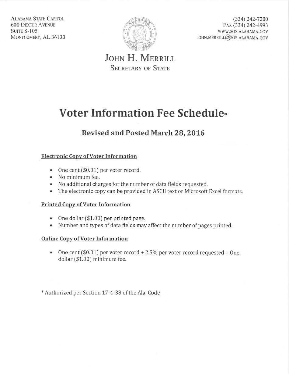 Voter Registration Information Request Form - Alabama, Page 1