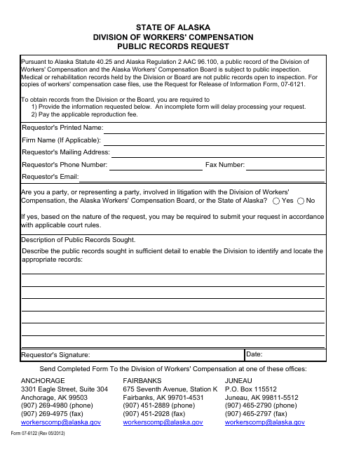 Form 07-6122 Public Records Request - Alaska