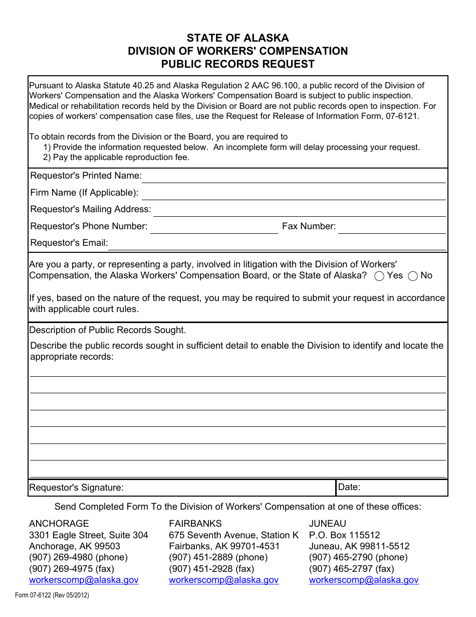 Form 07-6122 Public Records Request - Alaska, Page 1