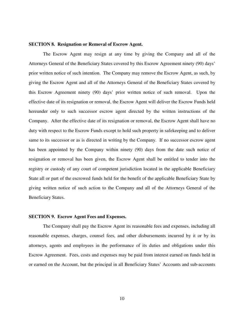 Escrow Agreement Form - Delaware, Page 10