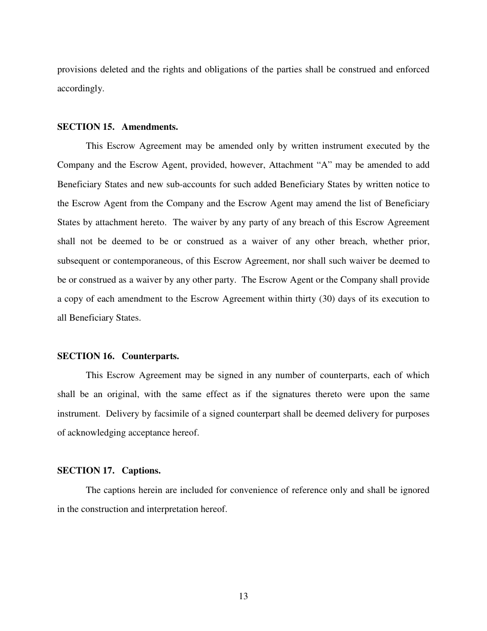 Escrow Agreement Form - Delaware, Page 13
