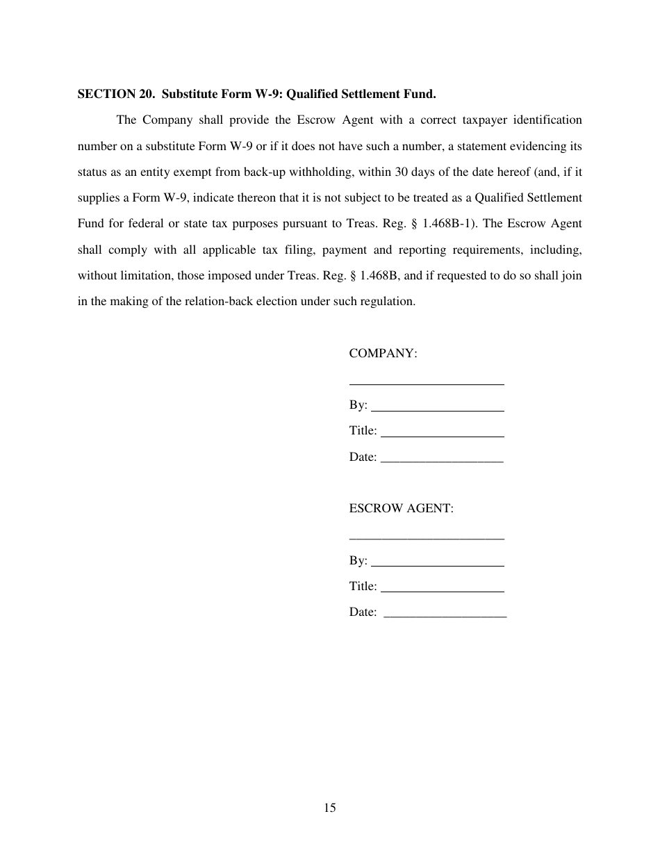 Escrow Agreement Form - Delaware, Page 15