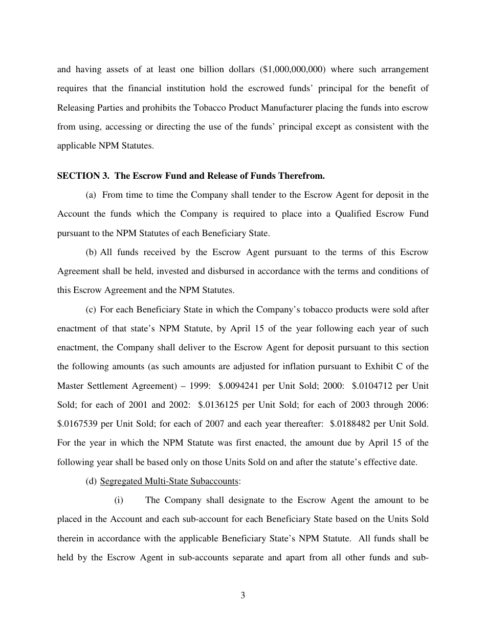 Escrow Agreement Form - Delaware, Page 3