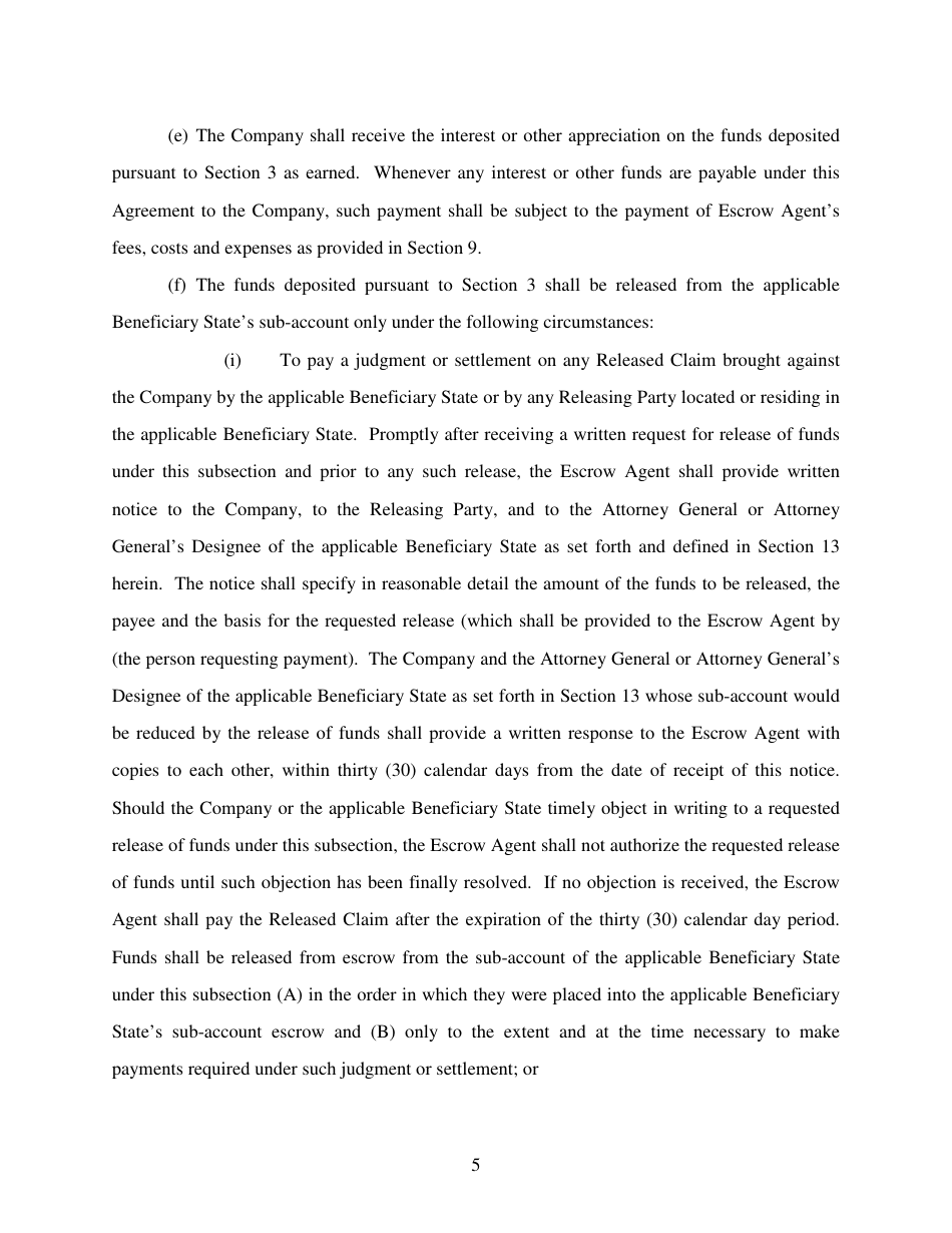 Escrow Agreement Form - Delaware, Page 5