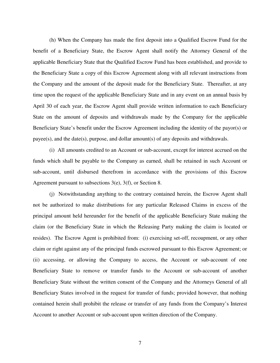 Escrow Agreement Form - Delaware, Page 7