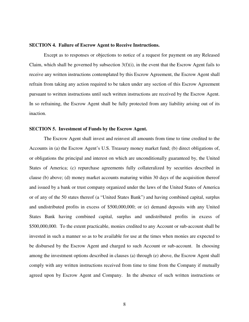 Escrow Agreement Form - Delaware, Page 8
