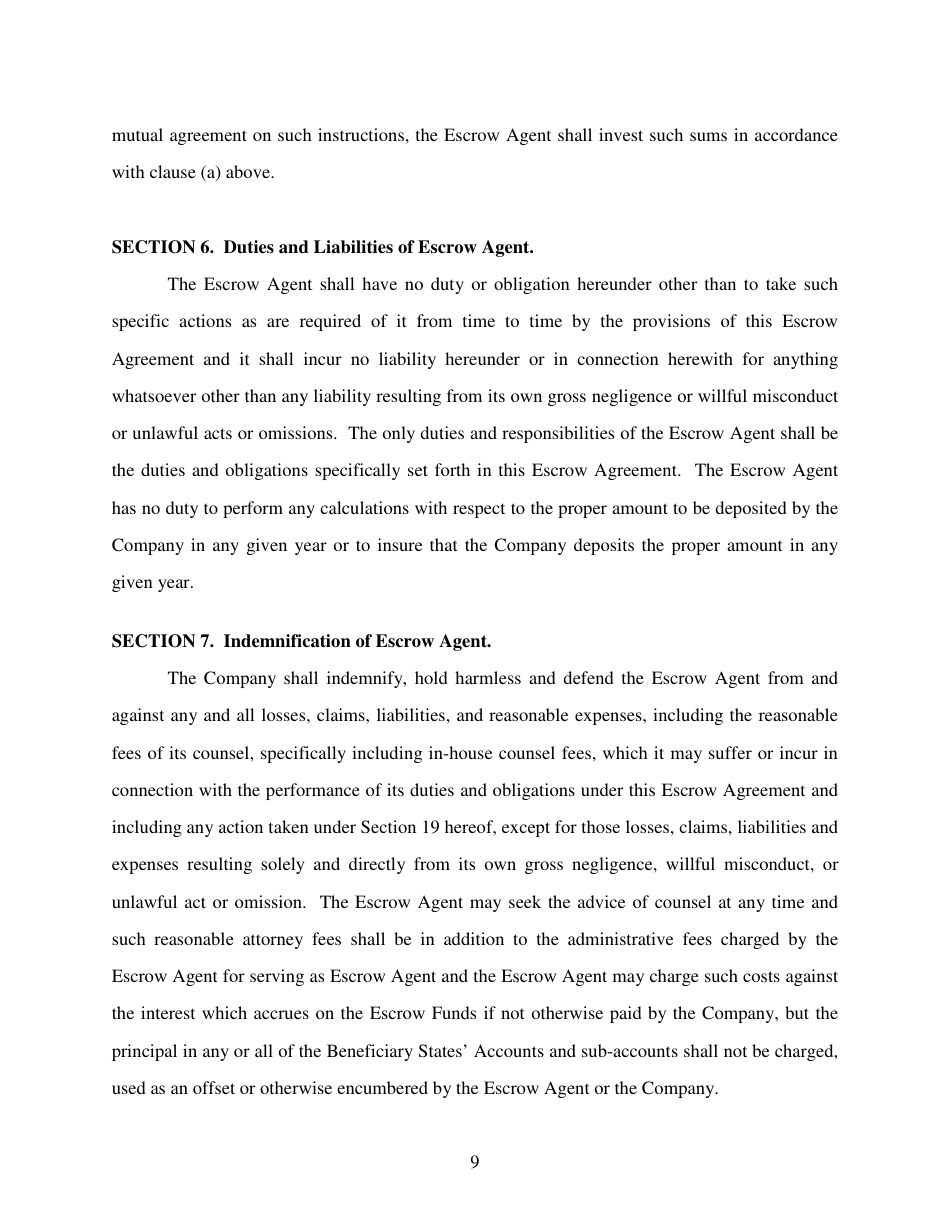 Escrow Agreement Form - Delaware, Page 9