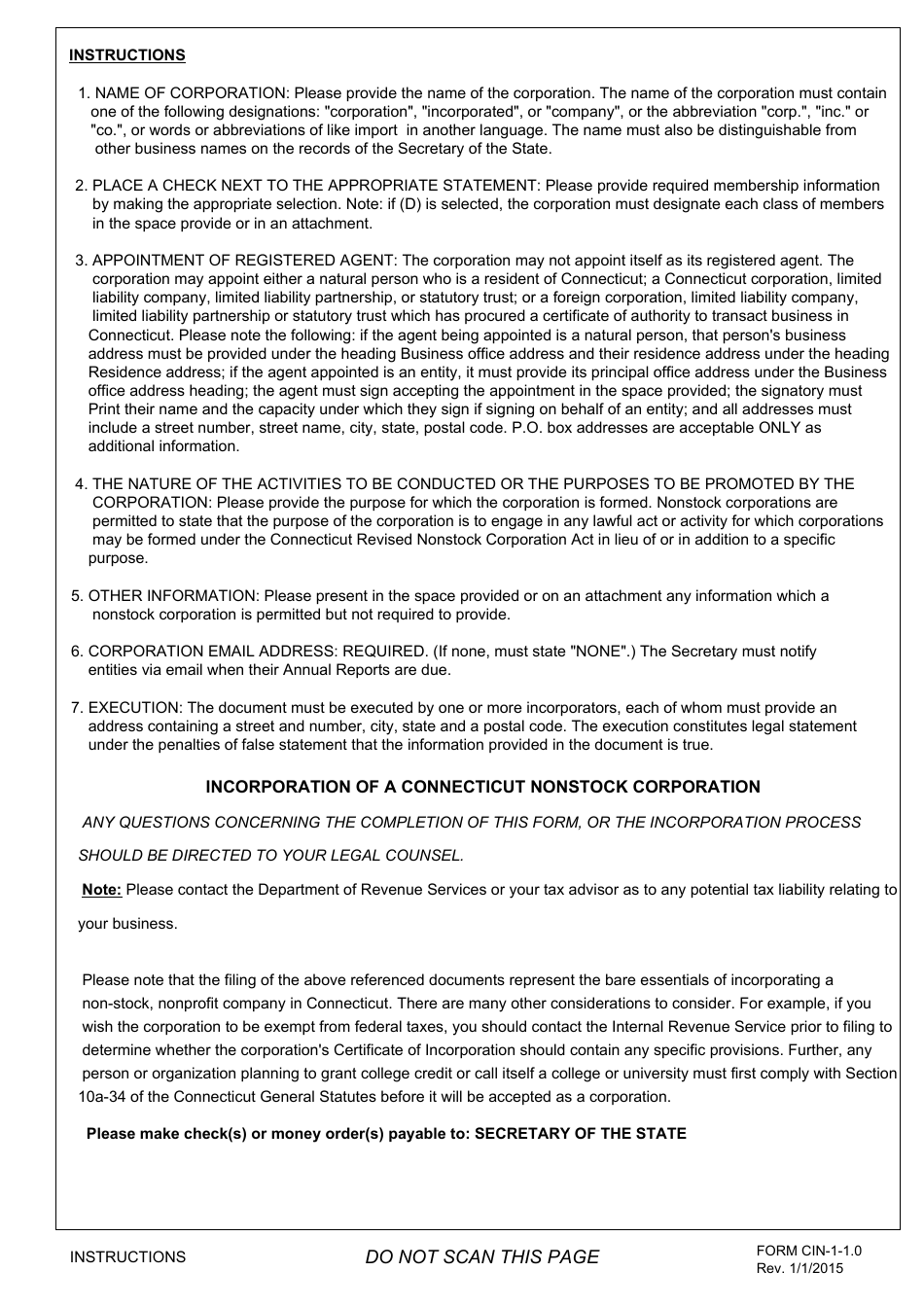 Form CIN-1-1.0 Certificate of Incorporation - Nonstock Corporation - Connecticut, Page 3
