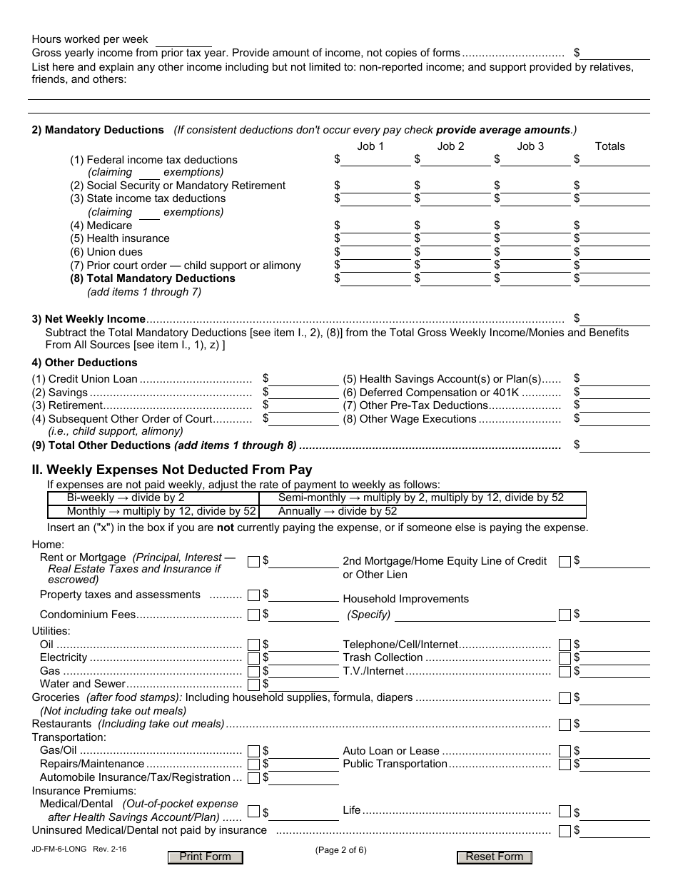 Form JD-FM-6-LONG Financial Affidavit - Connecticut, Page 2