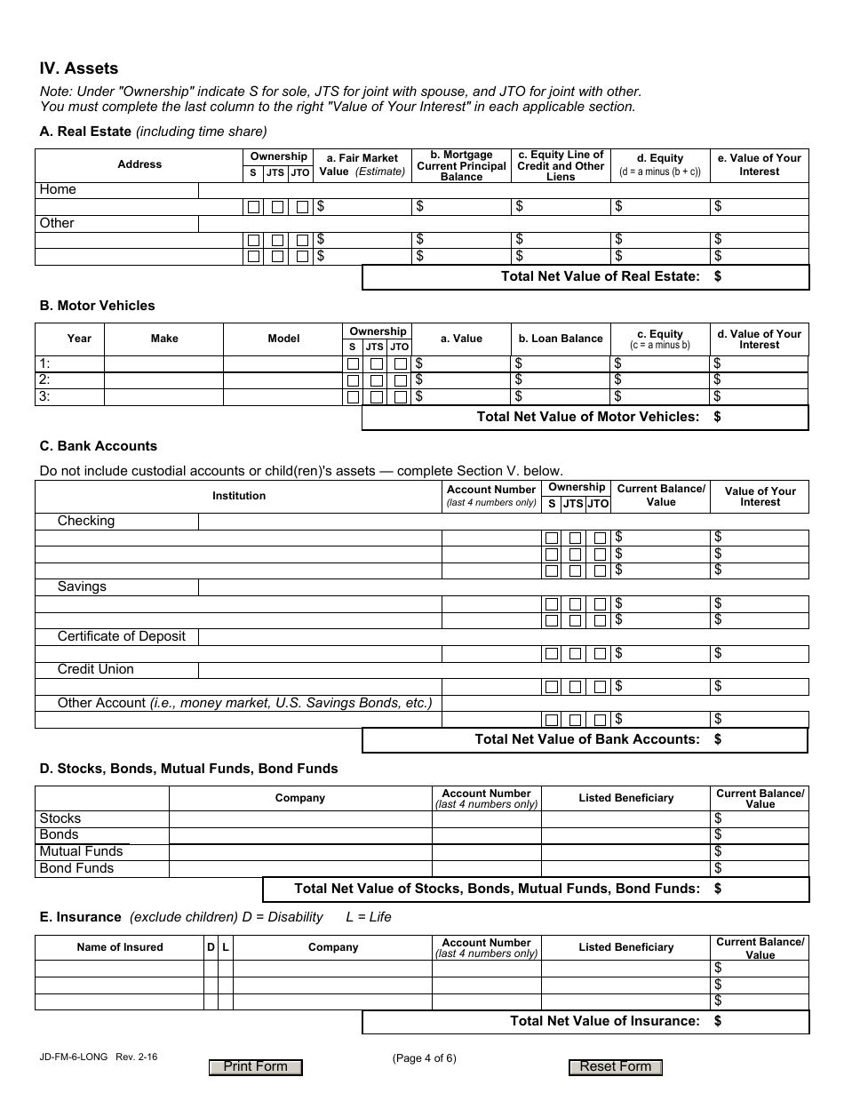 Form JD-FM-6-LONG Financial Affidavit - Connecticut, Page 4