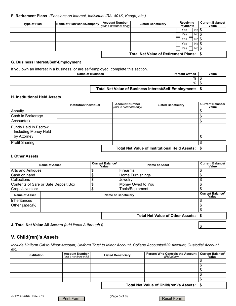 Form JD-FM-6-LONG Financial Affidavit - Connecticut, Page 5