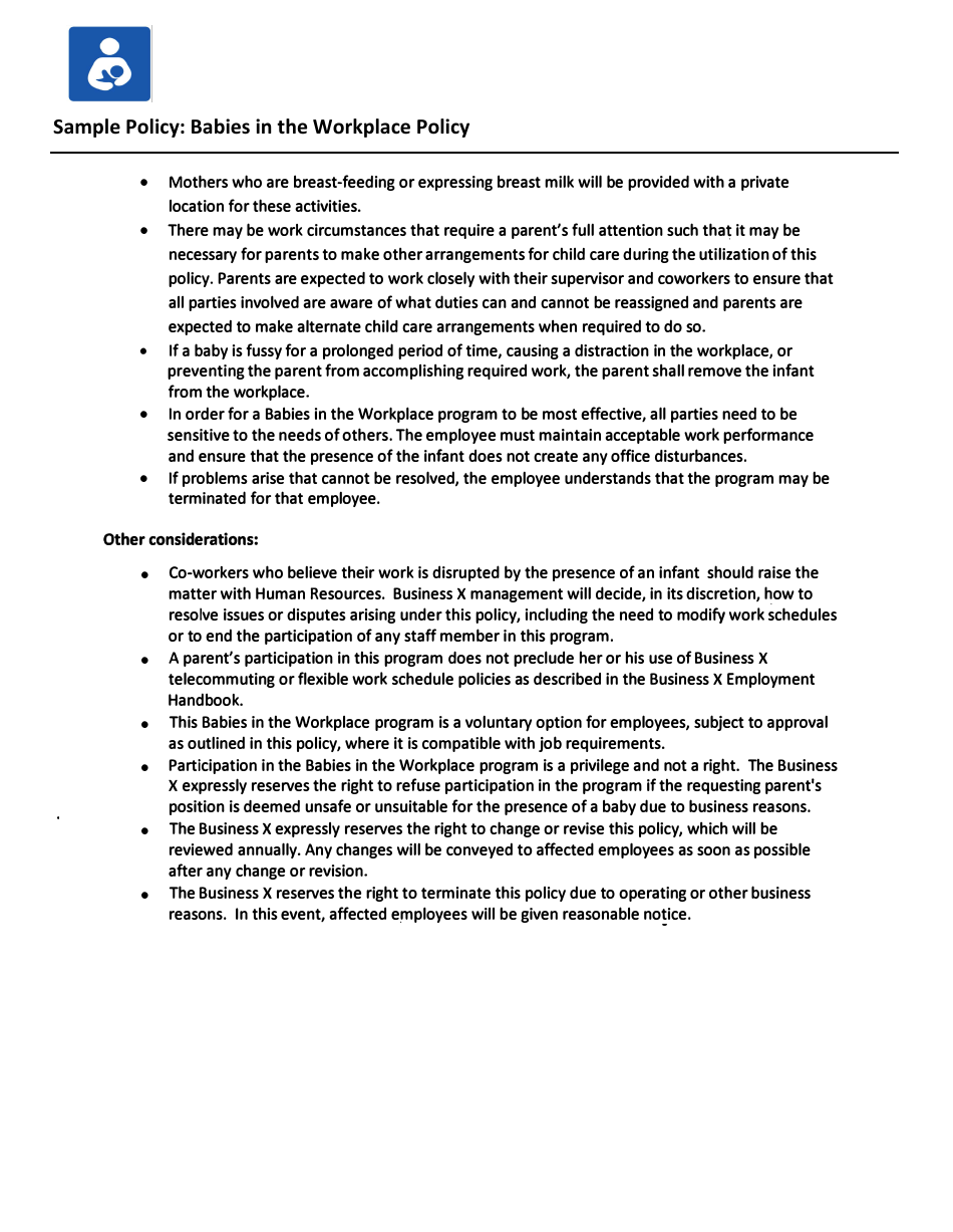 Maternity and Paternity Leave and Return Toolkit for Employers and Employees - Healthy Mothers Workplace Coalition - California, Page 20