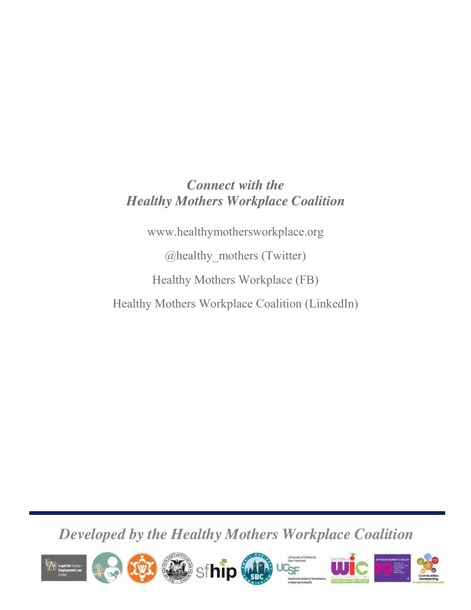 Maternity and Paternity Leave and Return Toolkit for Employers and Employees - Healthy Mothers Workplace Coalition - California, Page 26