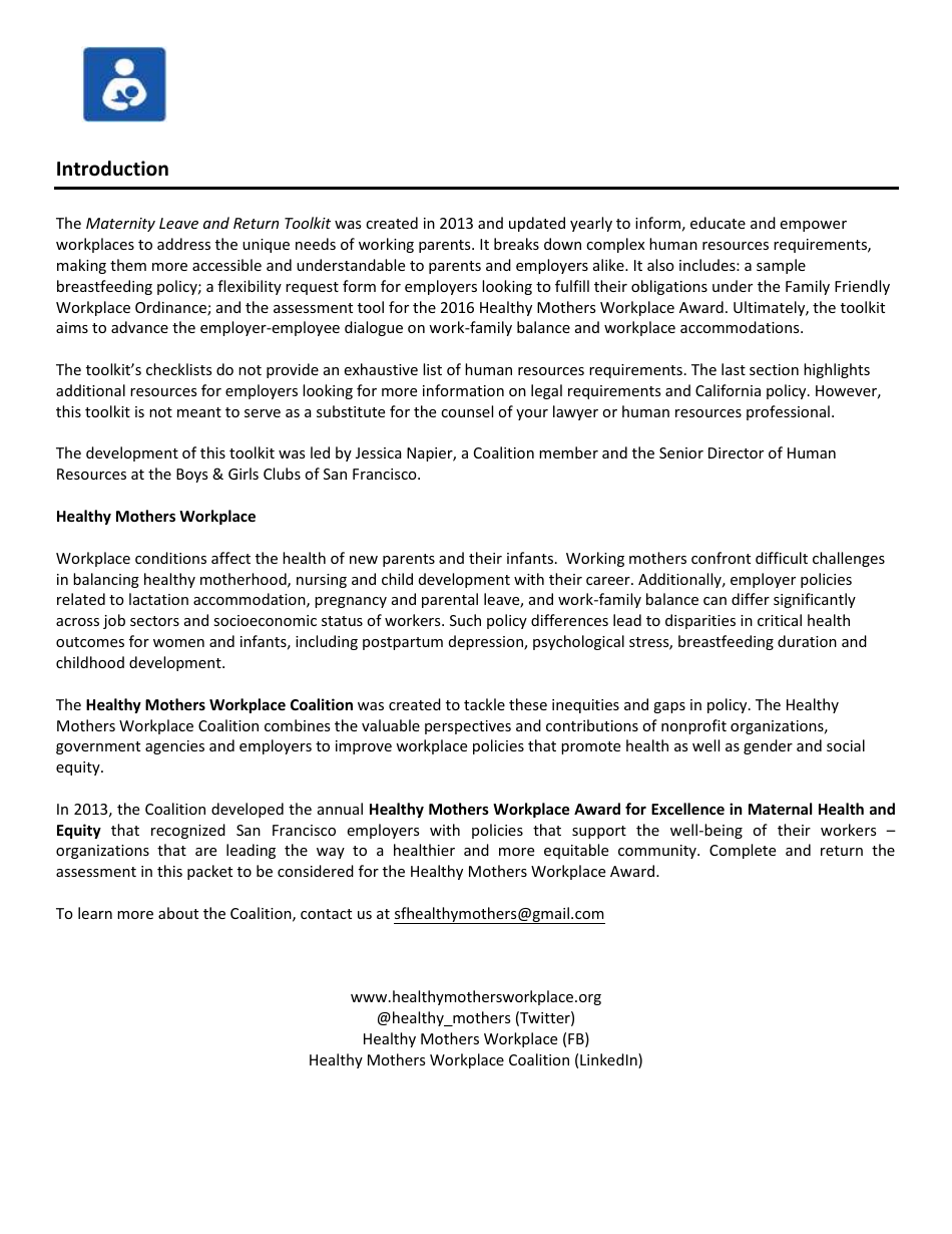 Maternity and Paternity Leave and Return Toolkit for Employers and Employees - Healthy Mothers Workplace Coalition - California, Page 3
