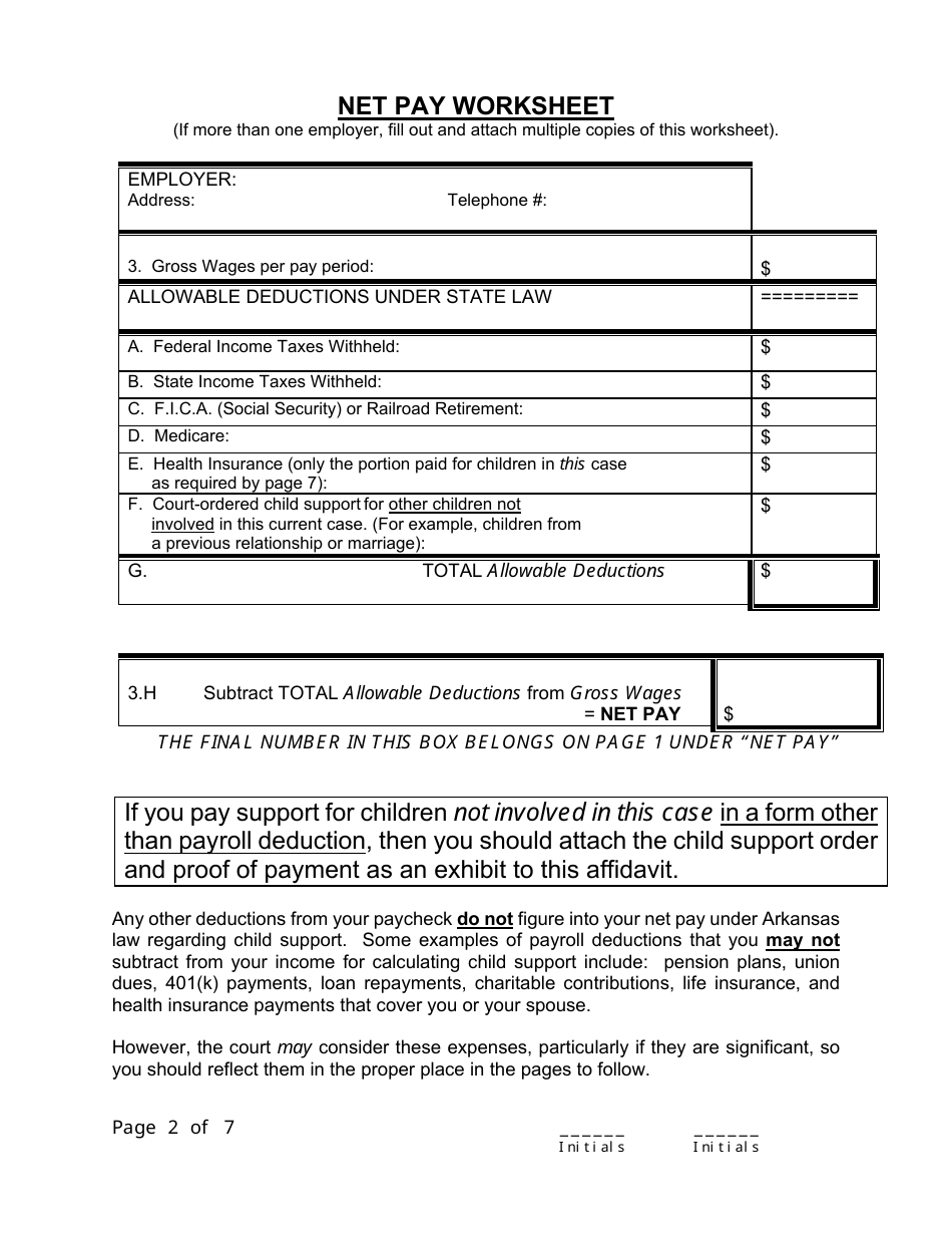 Affidavit of Financial Means - Arkansas, Page 2