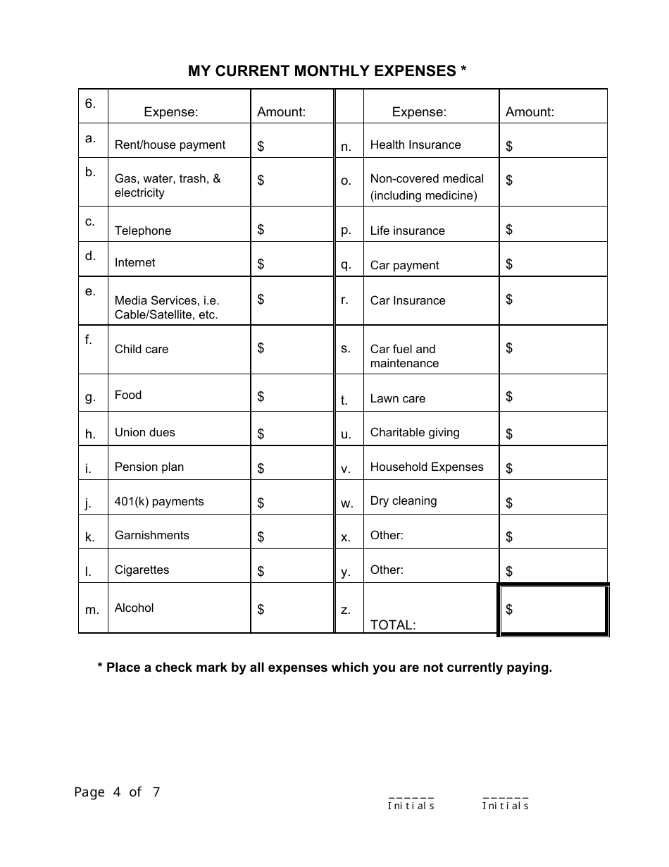 Affidavit of Financial Means - Arkansas, Page 4