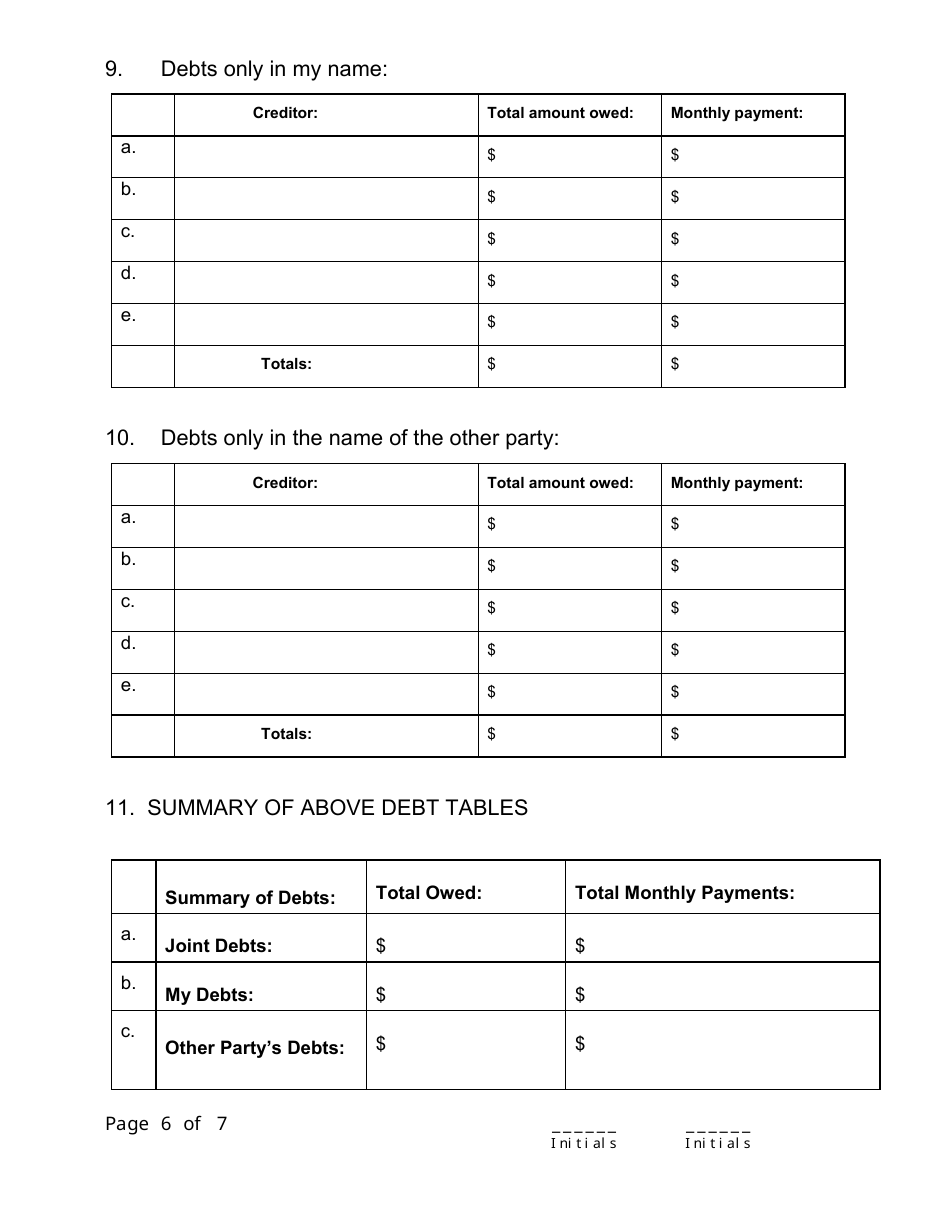 Affidavit of Financial Means - Arkansas, Page 6