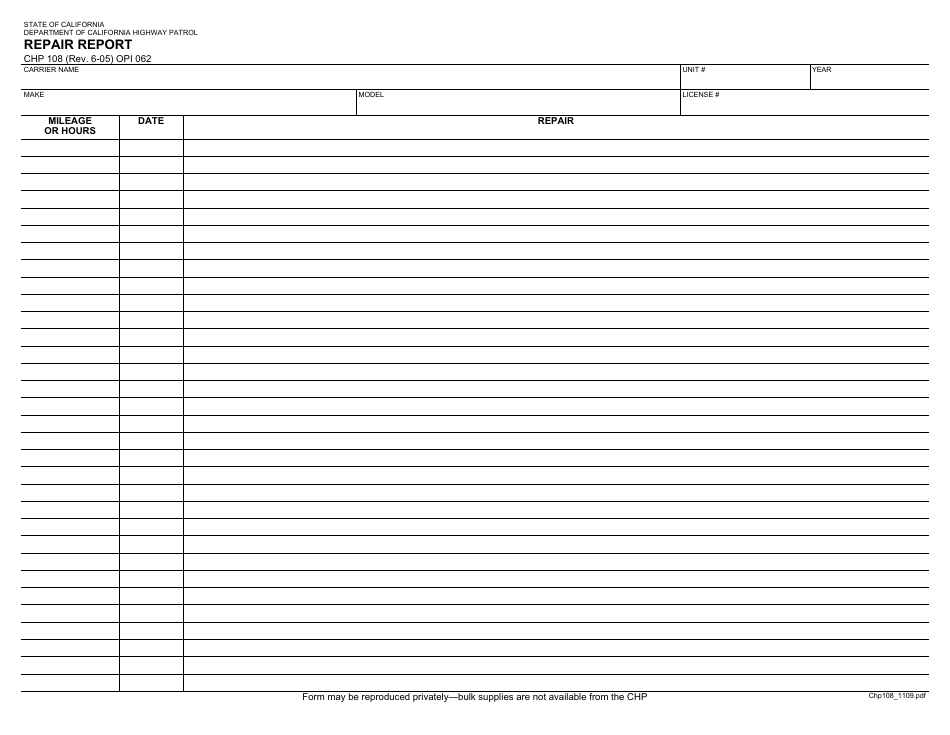 Form CHP108 - Fill Out, Sign Online and Download Fillable PDF ...