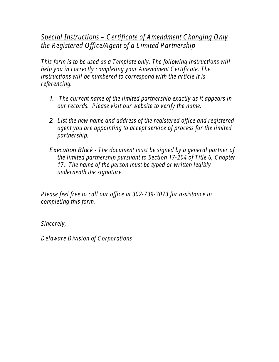 Certificate of Amendment Changing Only the Registered Office or Registered Agent of a Limited Partnership - Delaware, Page 2