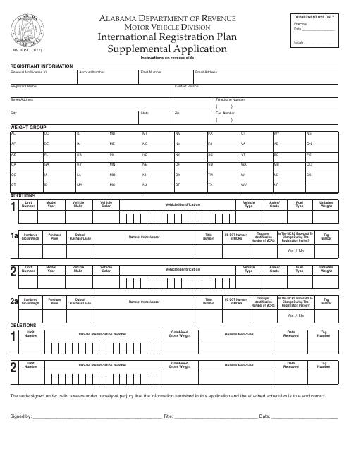 Form MV IRP-C  Printable Pdf