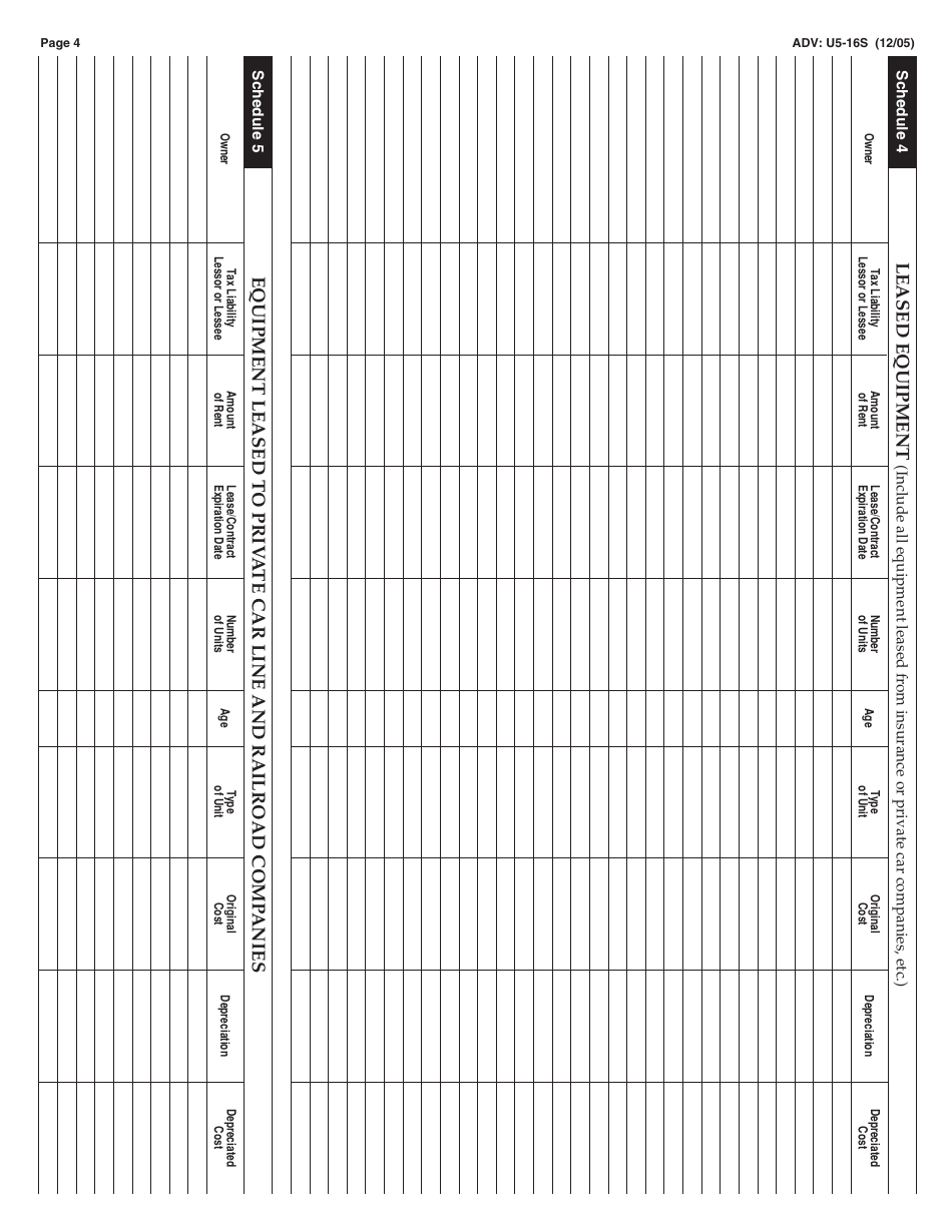 Form ADV: U5-16 Railroad Annual Property Tax Data Report - Alabama, Page 4