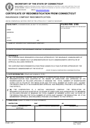 Document preview: Form CFRD-1-1.0 Certificate of Redomestication From Connecticut - Insurance Company Redomestication - Connecticut