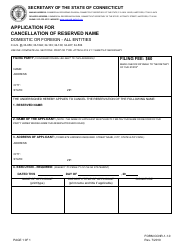 Document preview: Form CCNR-1-1.0 Application for Cancellation of Reserved Name - Connecticut