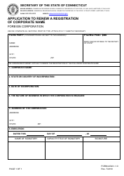 Form ACM-1-1.0 &quot;Application to Renew a Registration of Corporate Name&quot; - Connecticut