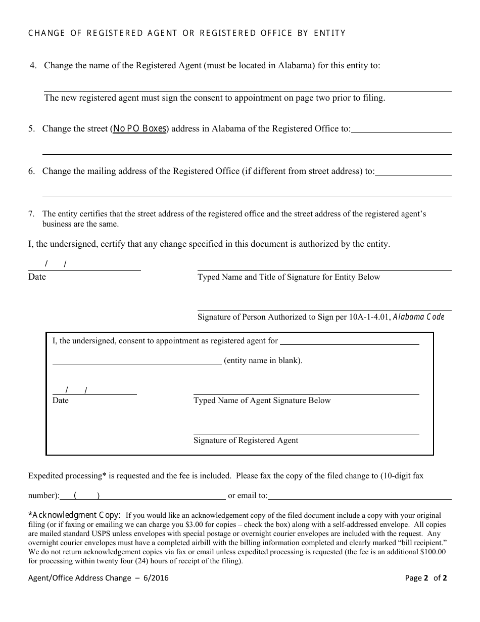 Change of Registered Agent or Registered Office by Entity - Alabama, Page 2