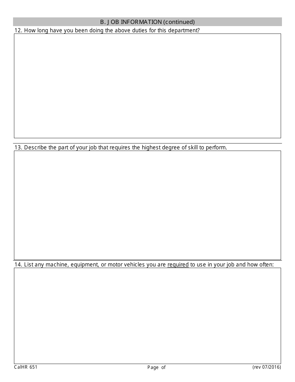 Form CALHR651 Job Description Form - California, Page 5