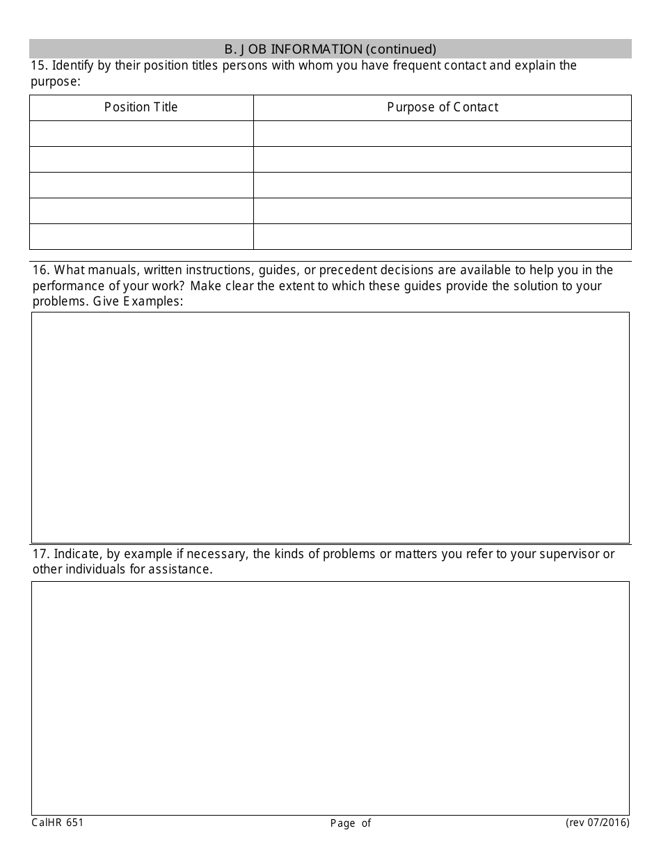 Form CALHR651 Job Description Form - California, Page 6