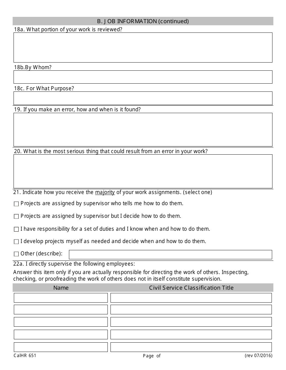 Form CALHR651 Job Description Form - California, Page 7