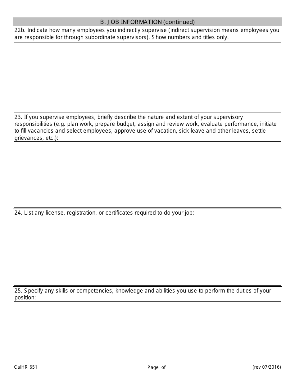 Form CALHR651 Job Description Form - California, Page 8