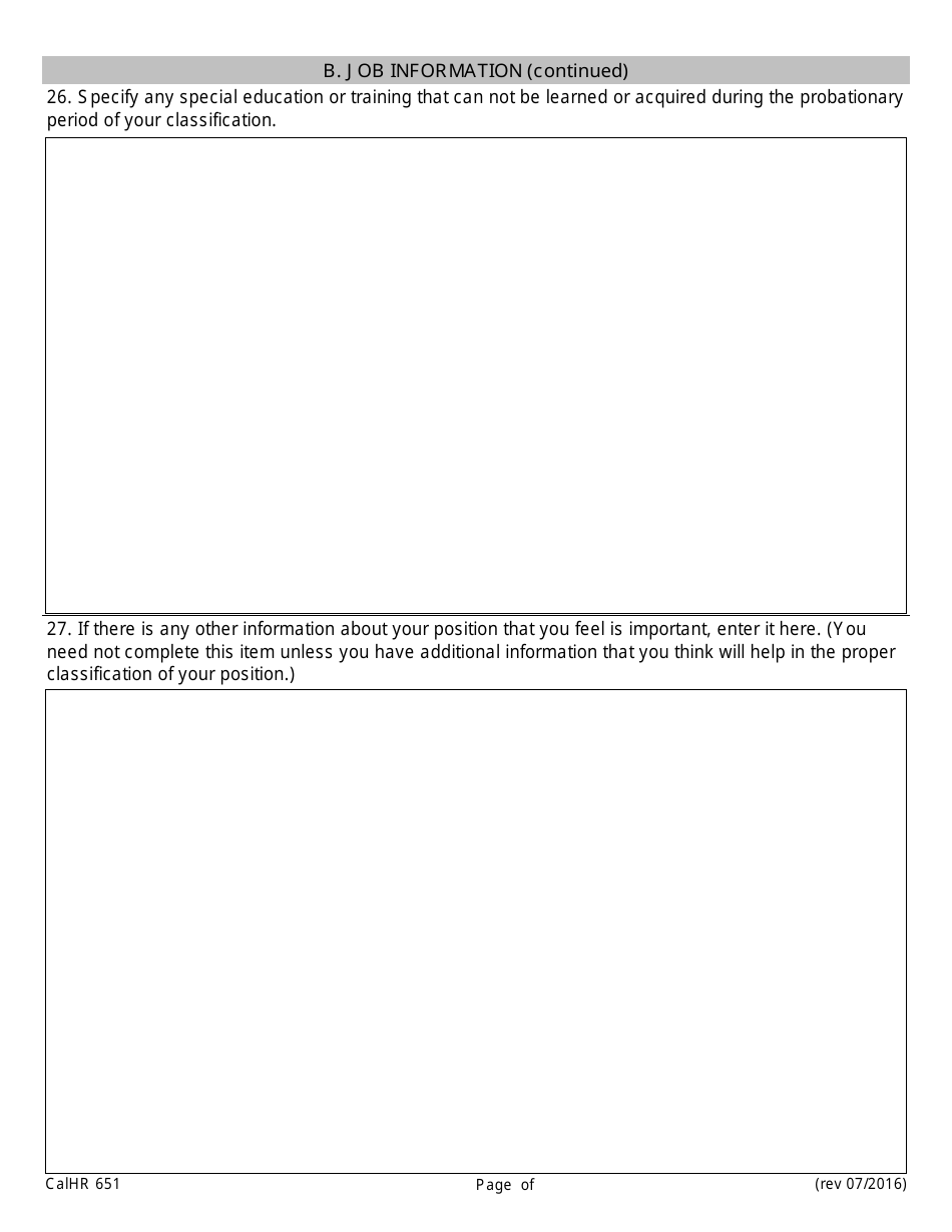 Form CALHR651 Job Description Form - California, Page 9