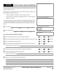 Document preview: Form JV-218 Child's Opinion About the Medicine - California