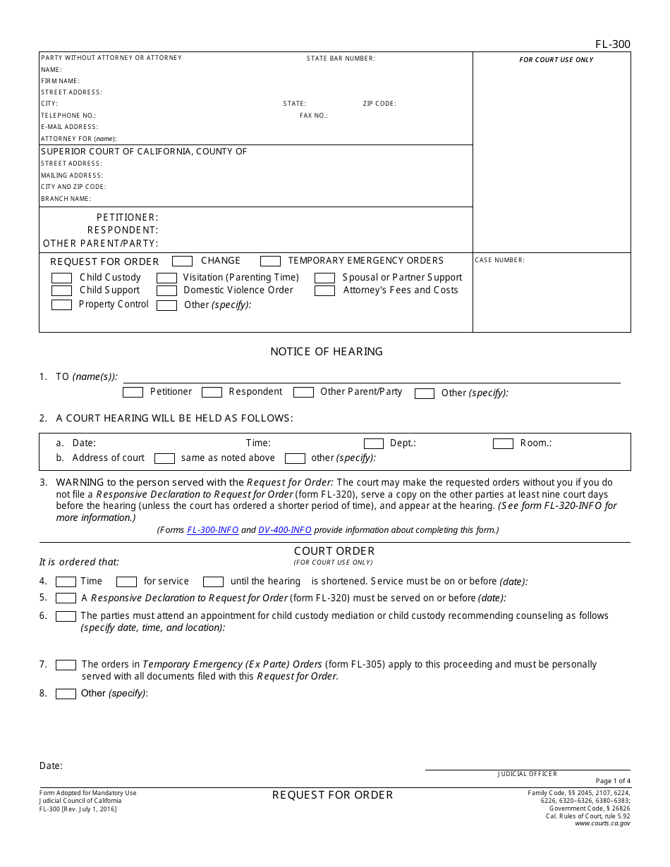 Form FL-300 Request for Order - California, Page 1