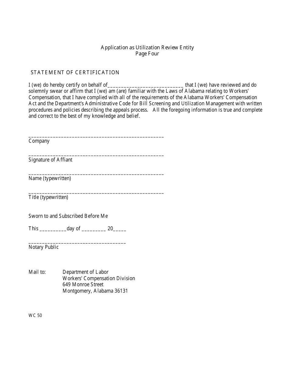 Form WC50 Application for Certification for Bill Screening - Alabama, Page 5