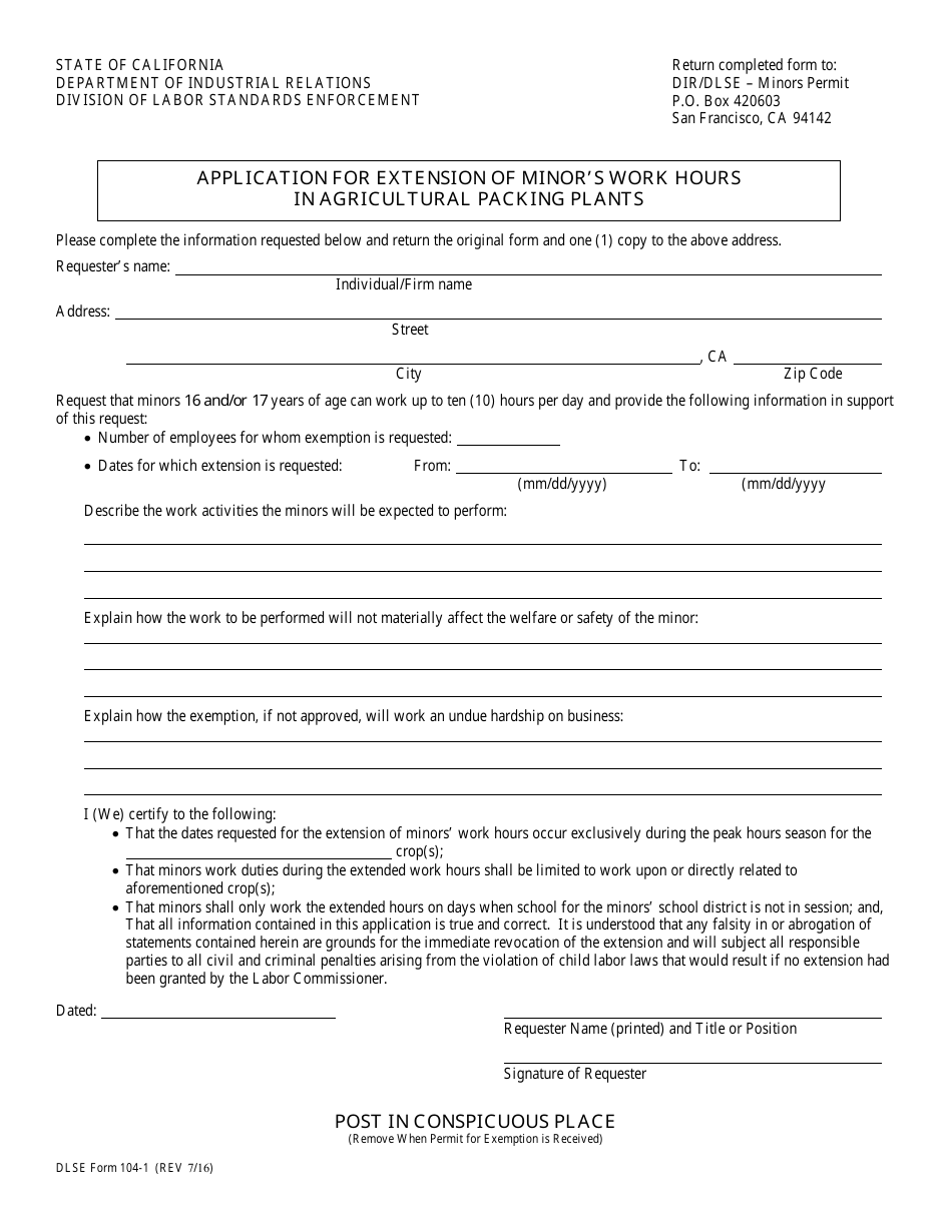 DLSE Form 104-1 - Fill Out, Sign Online and Download Fillable PDF ...